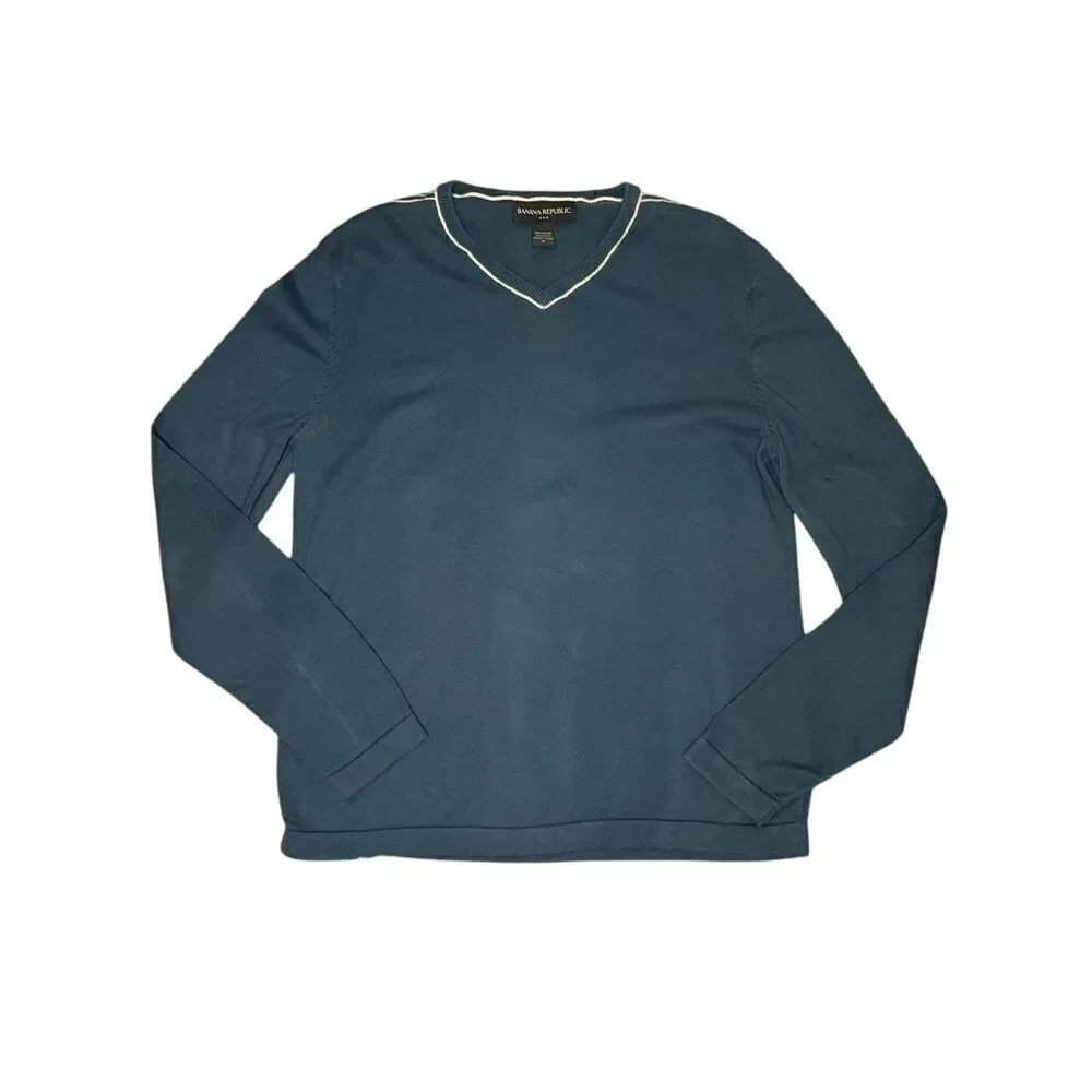 Banana Republic Men’s Medium V-Neck Sweater Knit Cotton Preppy Office‎
